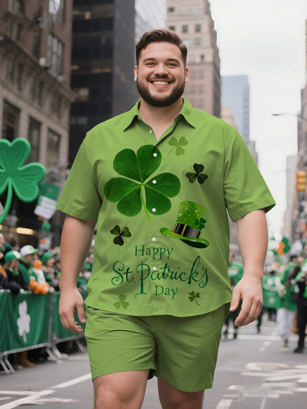 Men's Oversized Contemporary Shamrock Pattern Short Sleeve Shirt and Shorts