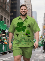 Men's Oversized Contemporary Shamrock Pattern Short Sleeve Shirt and Shorts