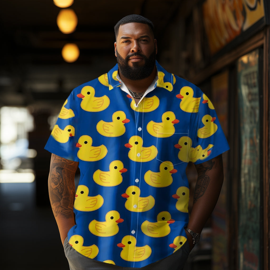 Funny Ducks Printed  Casual Men's Plus Size Short Sleeve Shirt