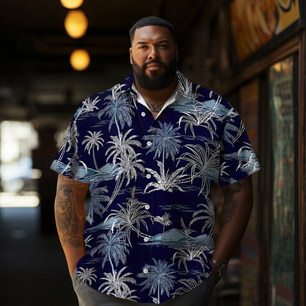 Coconut Summer Tropical Printed  Casual Men's Plus Size Short Sleeve Shirt