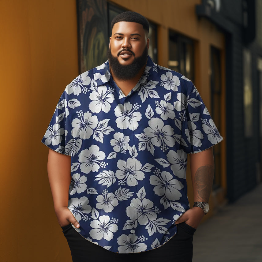 Floral Printed  Casual Men's Plus Size Short Sleeve Shirt