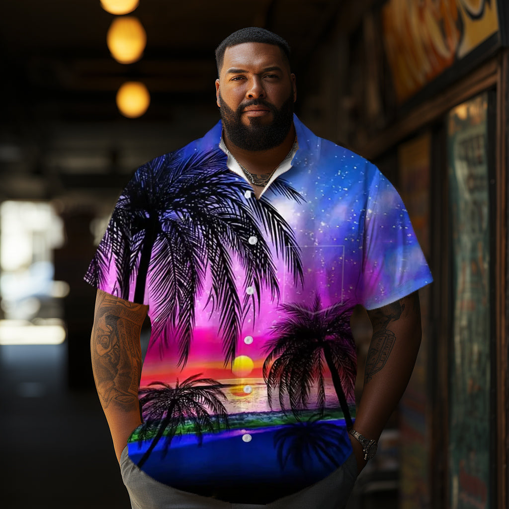 Coconut Summer Tropical  Printed  Casual Men's Plus Size Short Sleeve Shirt