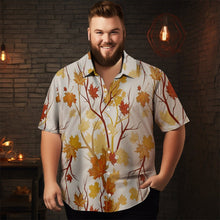 Load image into Gallery viewer, Men&#39;s Thanksgiving Maple Leaf Print Casual Short Sleeve Plus Size Shirt