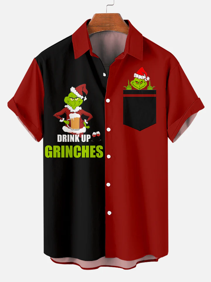 Men's Christmas monster  printed  Plus Size Short Sleeve Shirt