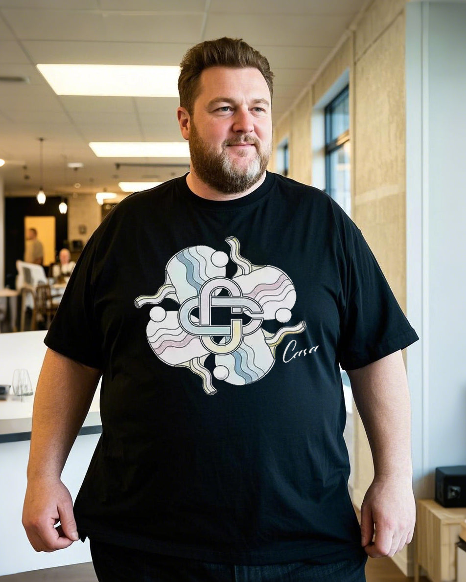 Men's Premium Cotton Embroidered Tee – Summer Casual Heavyweight Short-Sleeve T-Shirt