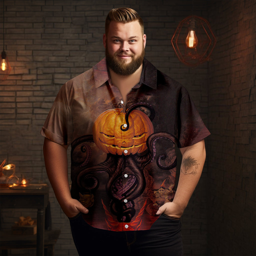 Halloween Pumpkin Octopus Scary Monster Short Sleeve Shirt