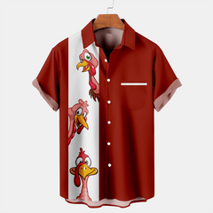 Men's Thanksgiving Turkey Printed Casual Short Sleeve Plus Size Shirt