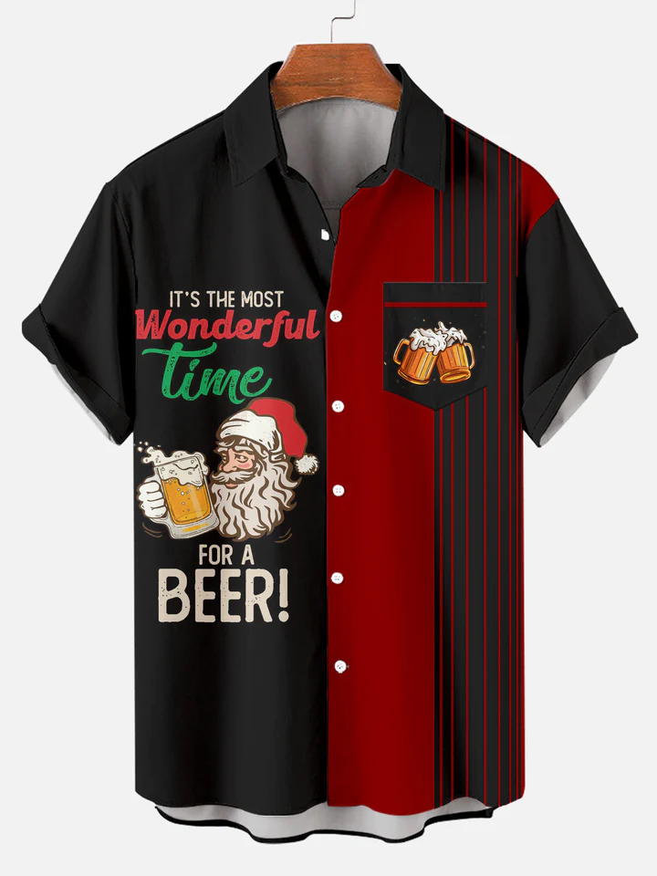 Men's Christmas Santa Claus strips  printed  Plus Size Short Sleeve Shirt