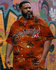 Men's Plus Size Retro Hawaiian Sports and Sea Short Sleeve Shirt And Shorts Set