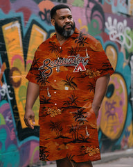 Men's Plus Size Retro Hawaiian Sports and Sea Short Sleeve Shirt And Shorts Set