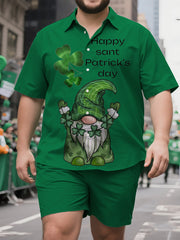 Gentlemen's Extended Size Geometric Irish Motif Short Sleeve Shirt and Shorts
