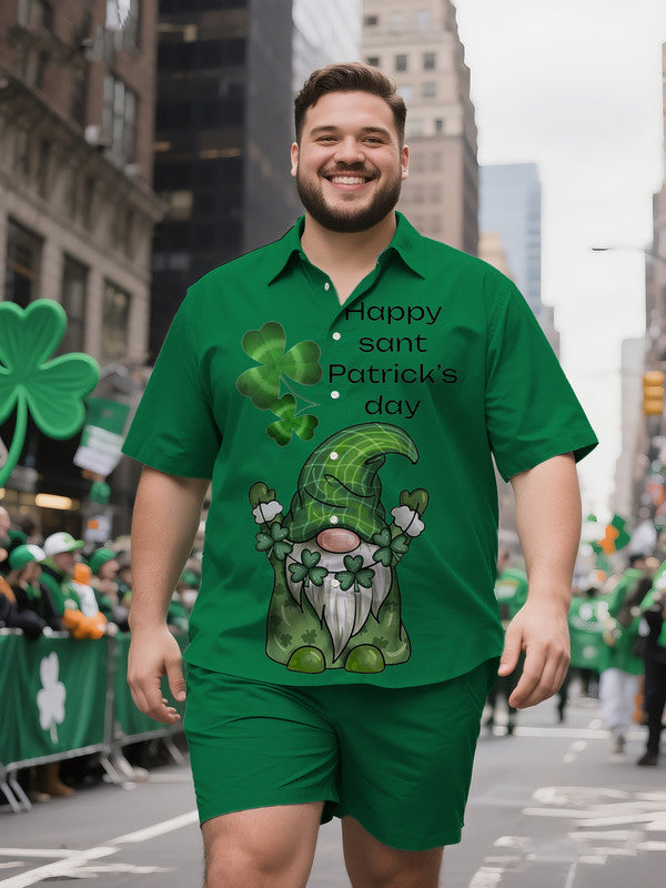 Gentlemen's Extended Size Geometric Irish Motif Short Sleeve Shirt and Shorts