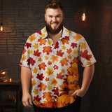 Men's Thanksgiving Maple Leaf Printed Casual Short Sleeve Plus Size Shirt