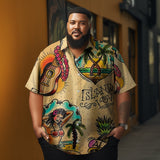 Guitar Coconut Tree Pineapple Printed  Casual Men's Plus Size Short Sleeve Shirt