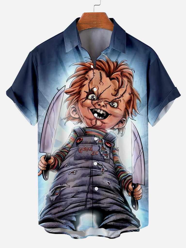 Halloween Horror Movie Character Print Men's Short Sleeve Shirt