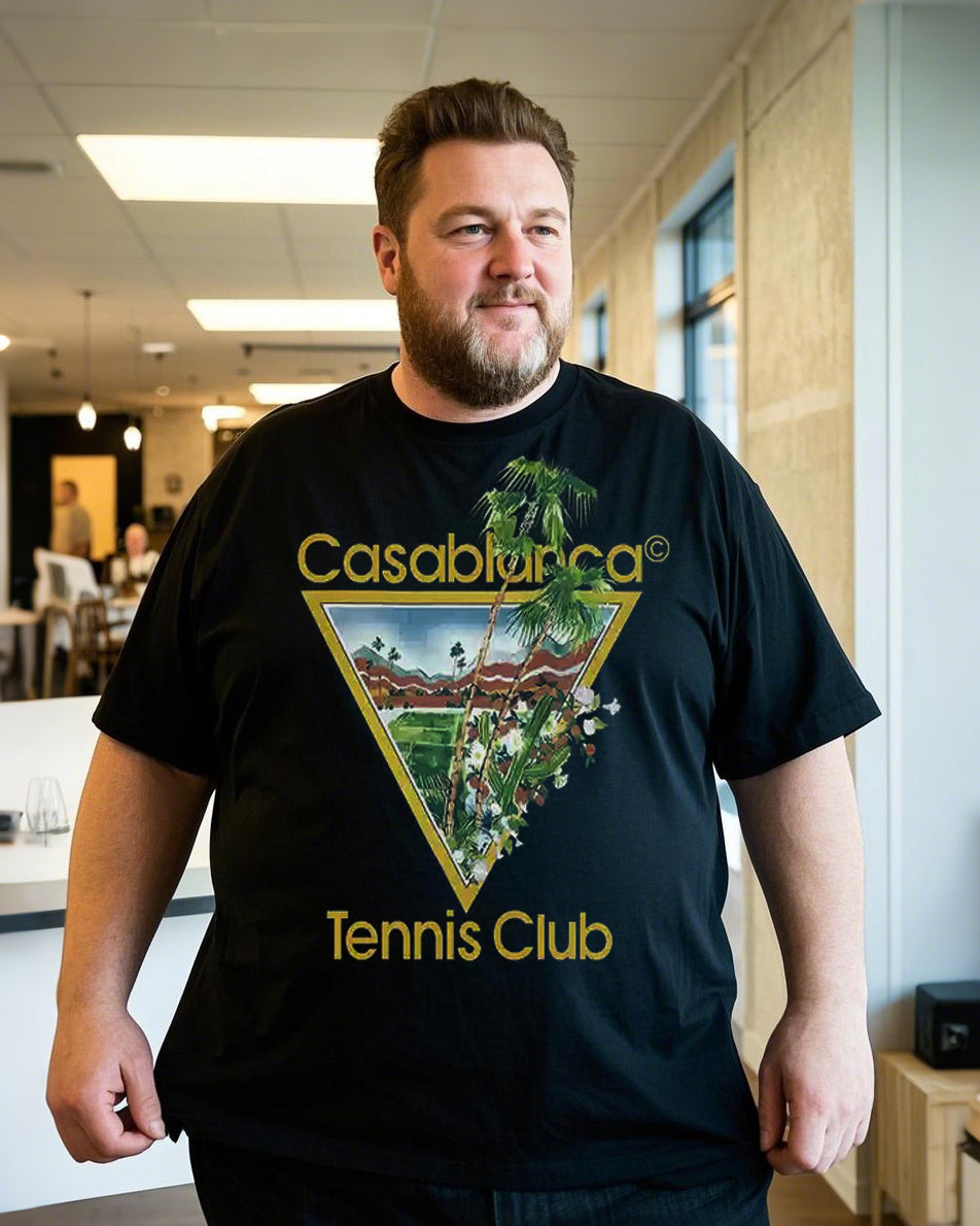 Black Breathable Plus-Size T-Shirt – Loose Flow Cotton Top with Trendy Summer Print