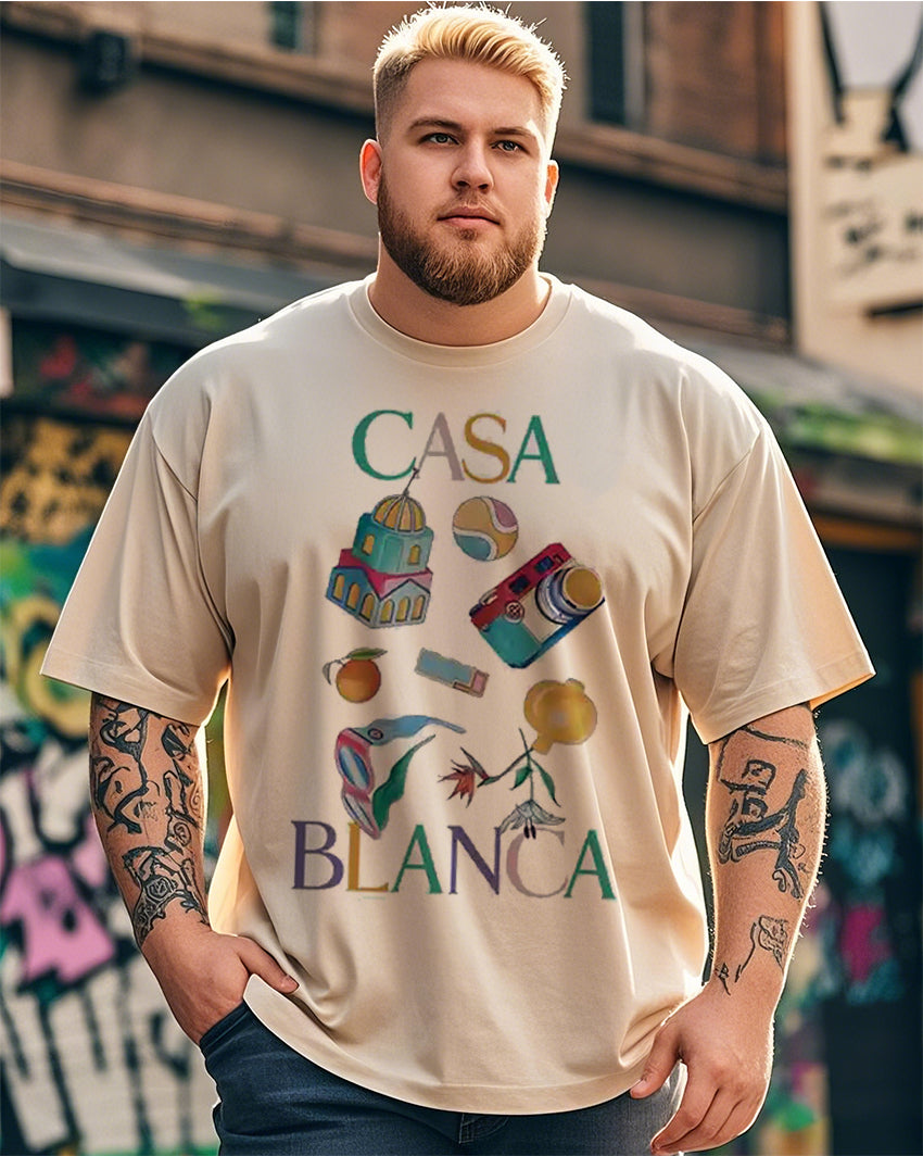 Summer Apricot  Casual Short-Sleeve Printed T-Shirt (100% Breathable Cotton, Plus Size