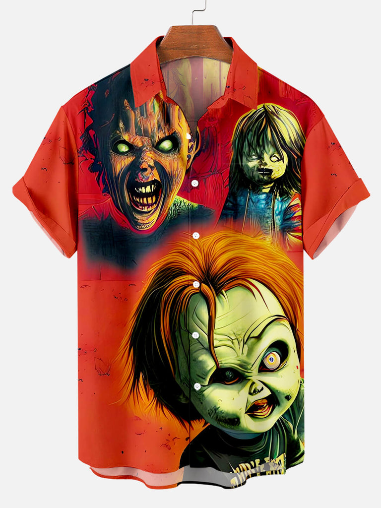 Halloween Horror Movie Character Print Men's Short Sleeve Shirt