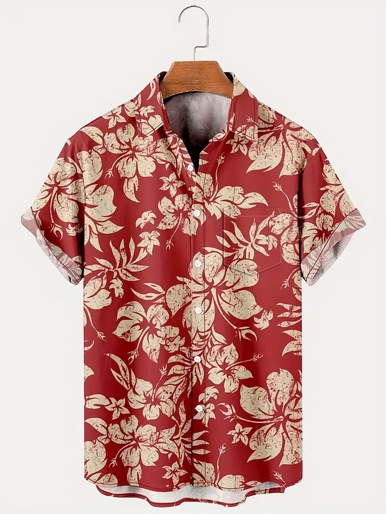 Floral Printed  Casual Men's Plus Size Short Sleeve Shirt