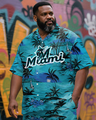 Men's Plus Size Hawaiian Sports and Sea Short Sleeve Shirt And Shorts Set