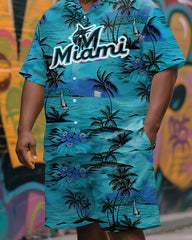 Men's Plus Size Hawaiian Sports and Sea Short Sleeve Shirt And Shorts Set