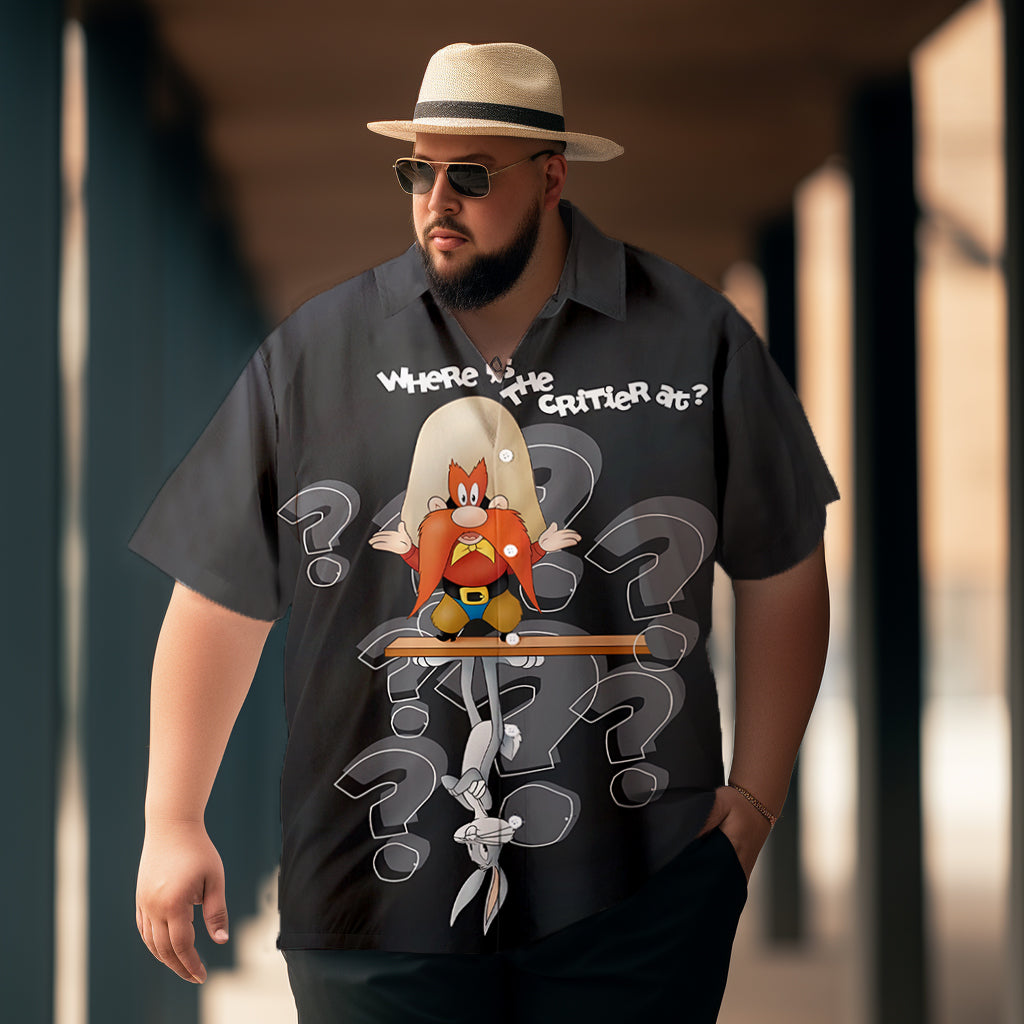 Men's Classic Yosemite Sam Print Plus Size Short Sleeve Shirt