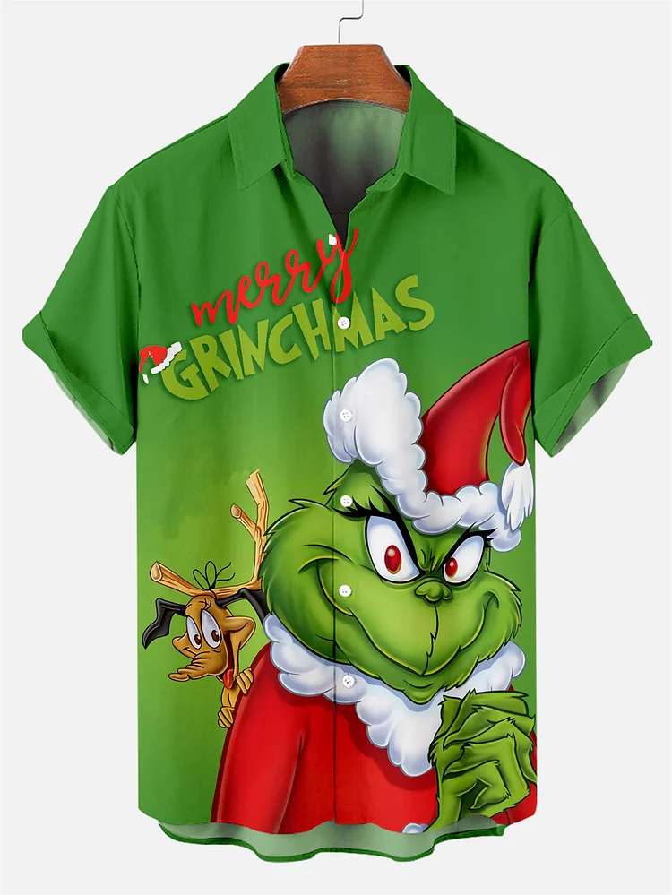 Men's Christmas monster   printed  Plus Size Short Sleeve Shirt