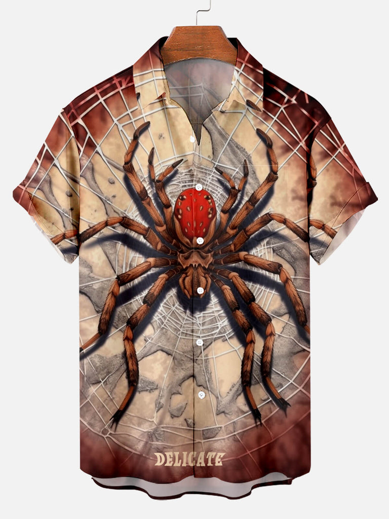 Men's Halloween Horror Movie Spider Pattern Short Sleeve Shirt