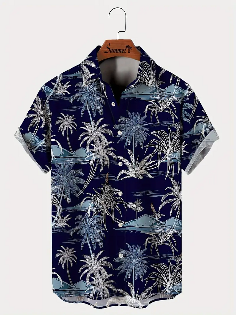 Coconut Summer Tropical Printed  Casual Men's Plus Size Short Sleeve Shirt