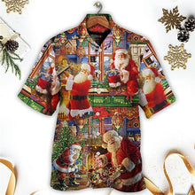 Load image into Gallery viewer, Men&#39;s  Christmas busy santa claus printed  Plus Size Short Sleeve Shirt