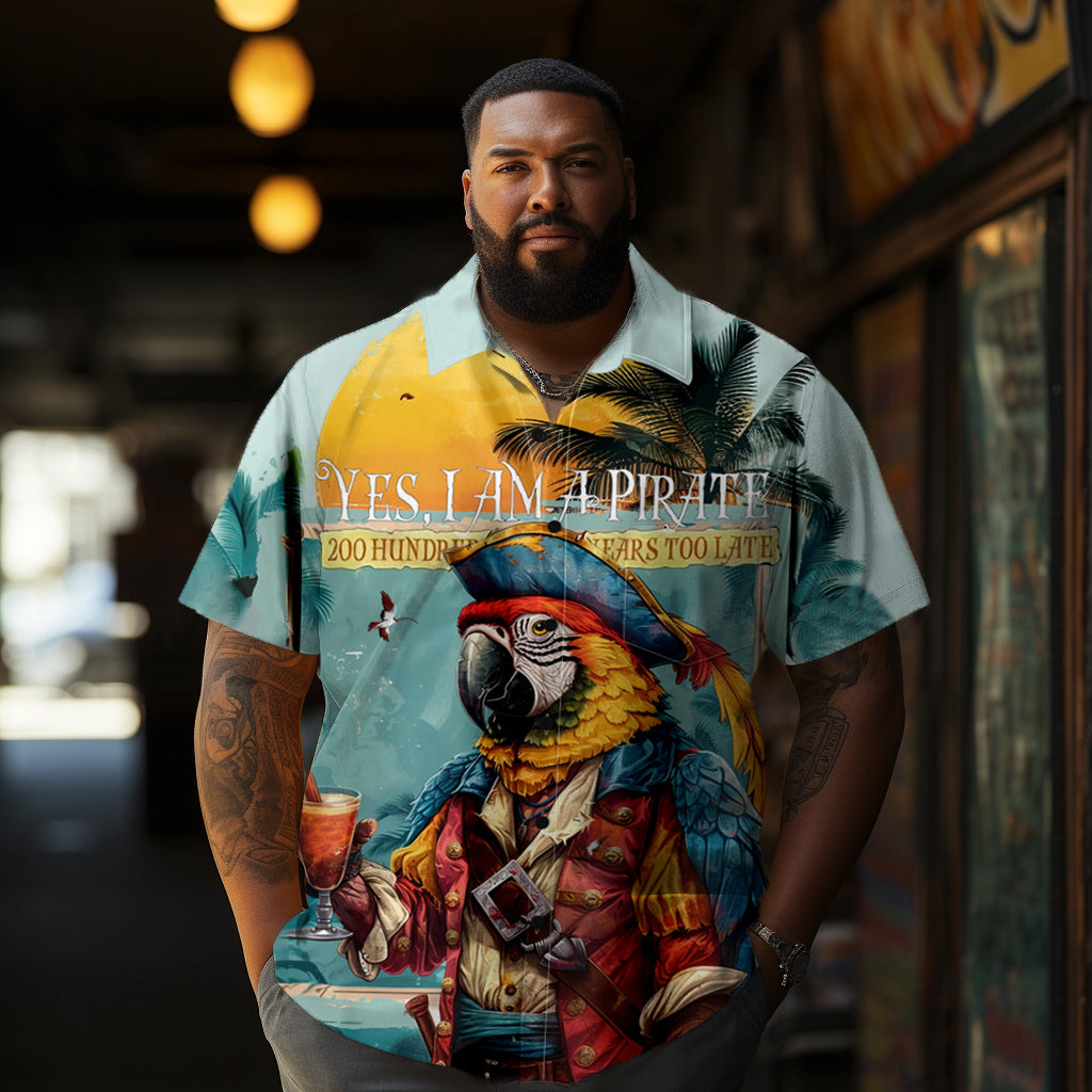 Fashion Hawaiian Pirate Parrot Printed Men's Plus Size  Short Sleeve Shirt