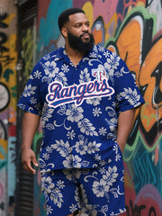 Large Size Men's Hawaiian Surf Sport Tee and Shorts Set