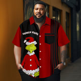 Men's Christmas monster strips  printed  Plus Size Short Sleeve Shirt