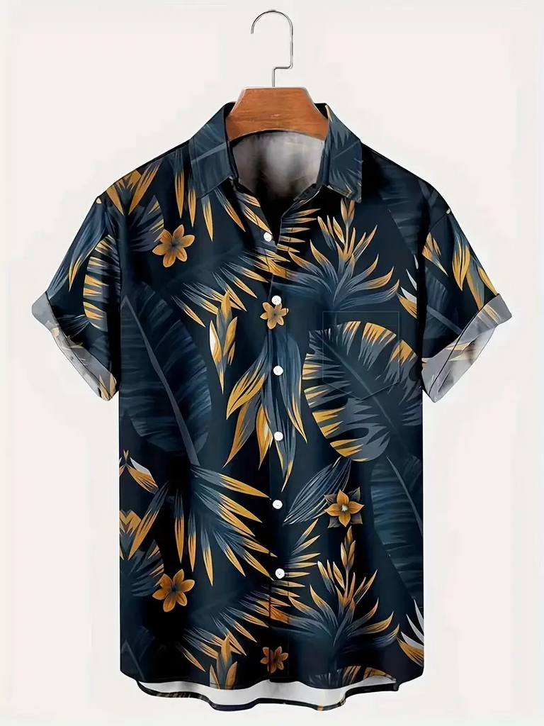 Tropical flowers Printed  Casual Men's Plus Size Short Sleeve Shirt