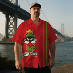 Men's Classic Nostalgic Anime Stripe Costume Printing Short Sleeve Shirt