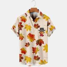 Load image into Gallery viewer, Thansgiving Maple Leaf Funny LittleTurkey Printed  Casual Men&#39;s Plus Size Short Sleeve Shirt