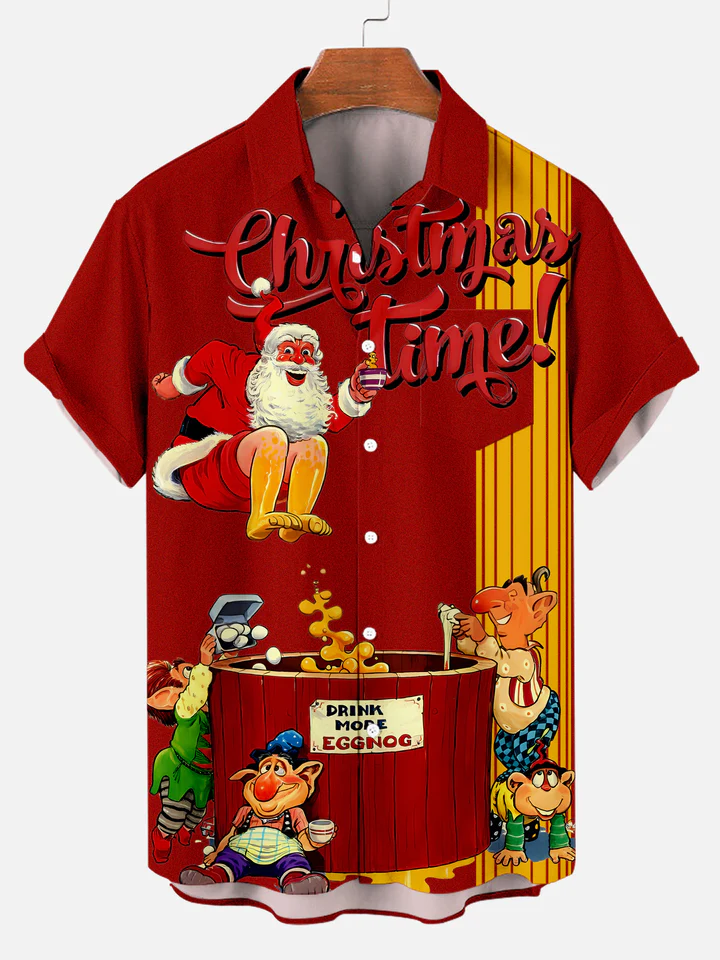 Men's Christmas Santa Claus printed  Plus Size Short Sleeve Shirt