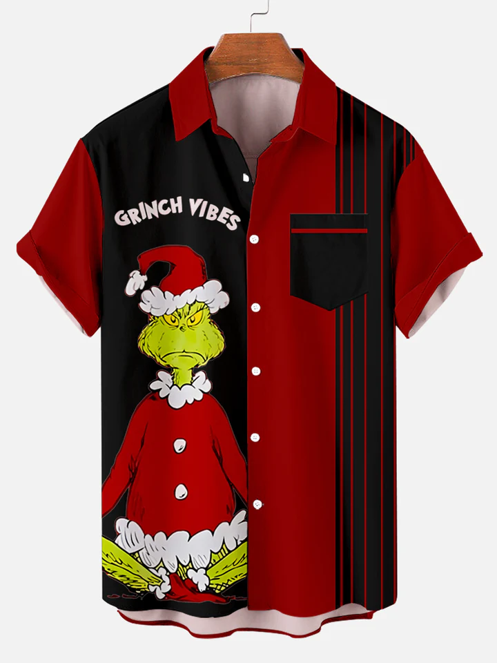 Men's Christmas monster strips  printed  Plus Size Short Sleeve Shirt