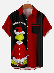 Men's Christmas monster strips  printed  Plus Size Short Sleeve Shirt