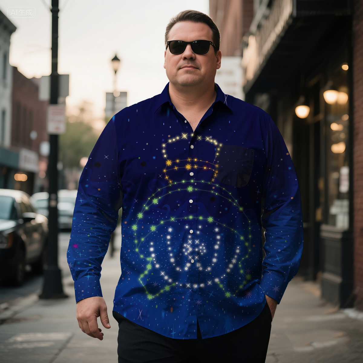 Men's Classic Nostalgic Anime Star Line Costume Printing Long Sleeve Shirt