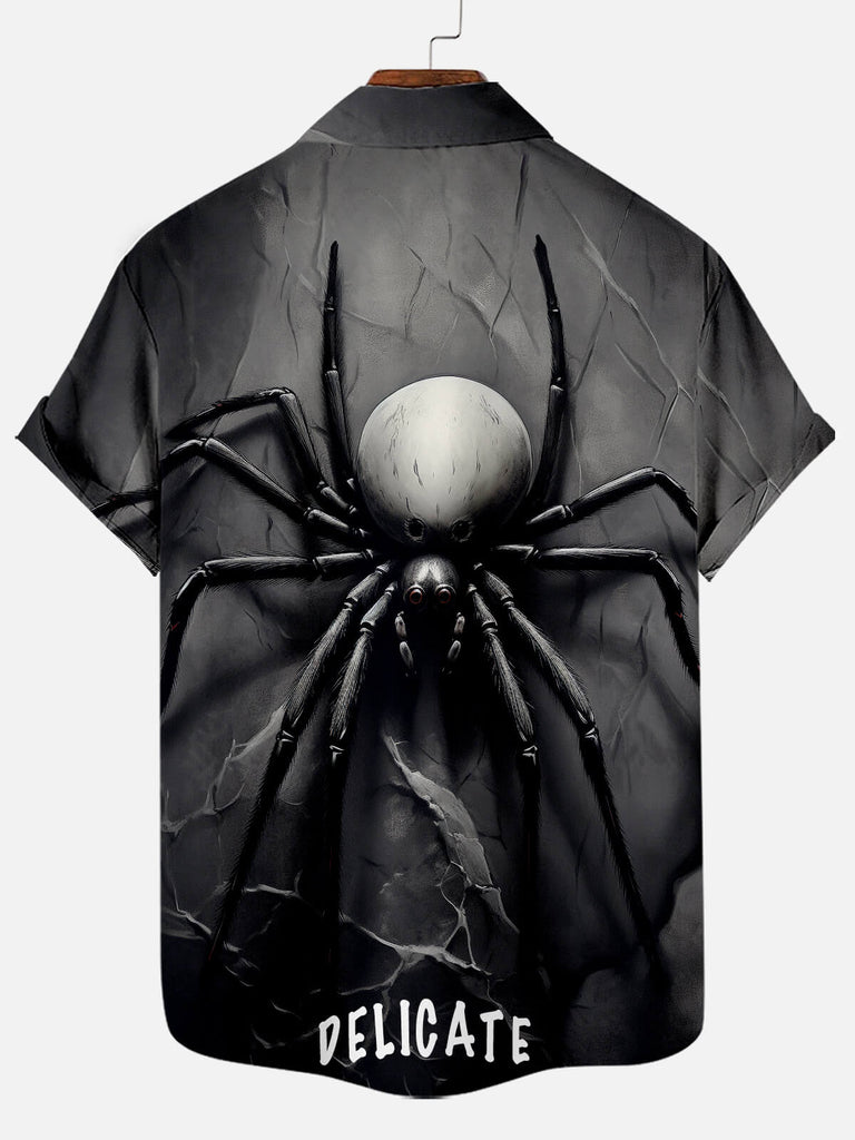 Men's Halloween Horror Movie Spider Pattern Short Sleeve Shirt