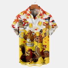 Load image into Gallery viewer, Men&#39;s Thanksgiving Turkey Printed Casual Short Sleeve Plus Size Shirt