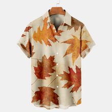 Load image into Gallery viewer, Men&#39;s Thanksgiving Maple Leaf Printed Casual Short Sleeve  Plus Size Shirt