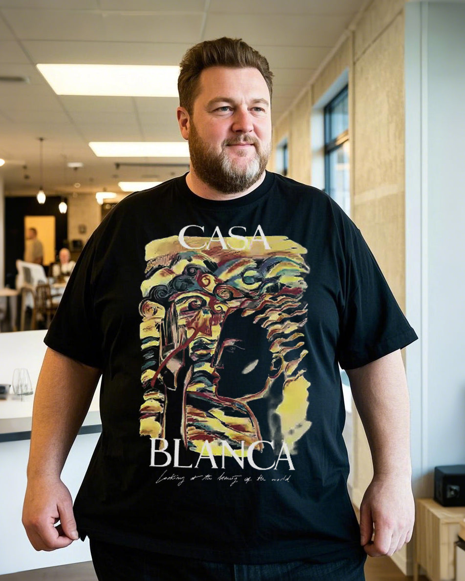 Men's Black Oversized T-Shirt – Lightweight Summer Graphic Tee, Breathable Cotton Loose Fit (Plus Size)