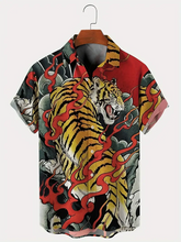 Load image into Gallery viewer, Tiger Graphic Prints Turndown Red  Printed  Casual Men&#39;s Plus Size Short Sleeve Shirt