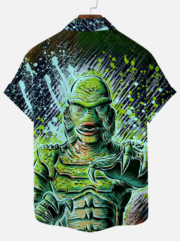 Halloween Horror Movie Character Monster Print Men's Short Sleeve Shirt