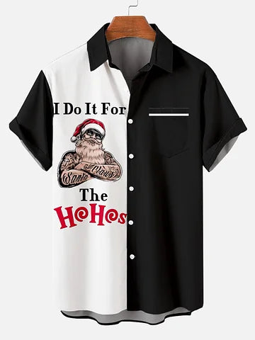 Men's Christmas Cartoon  printed  Plus Size Short Sleeve Shirt