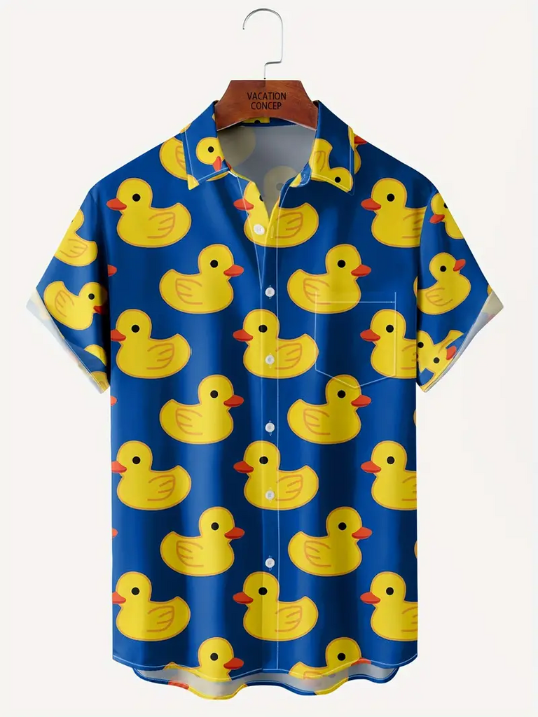 Funny Ducks Printed  Casual Men's Plus Size Short Sleeve Shirt