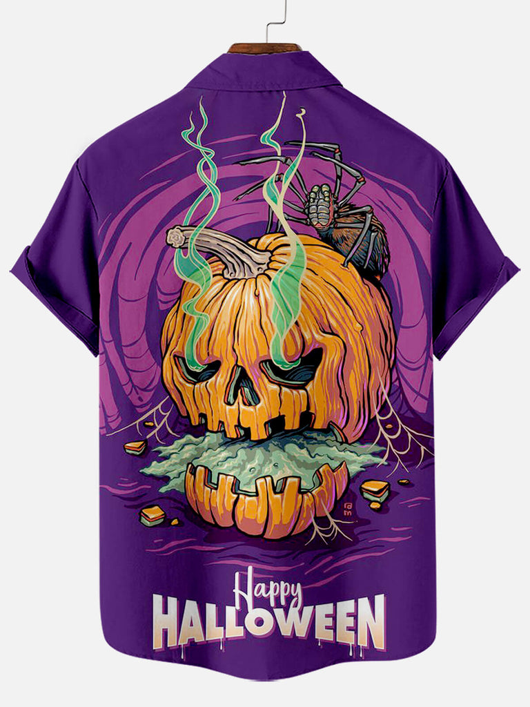 Halloween Illustration Print Men's Short-Sleeved Shirt