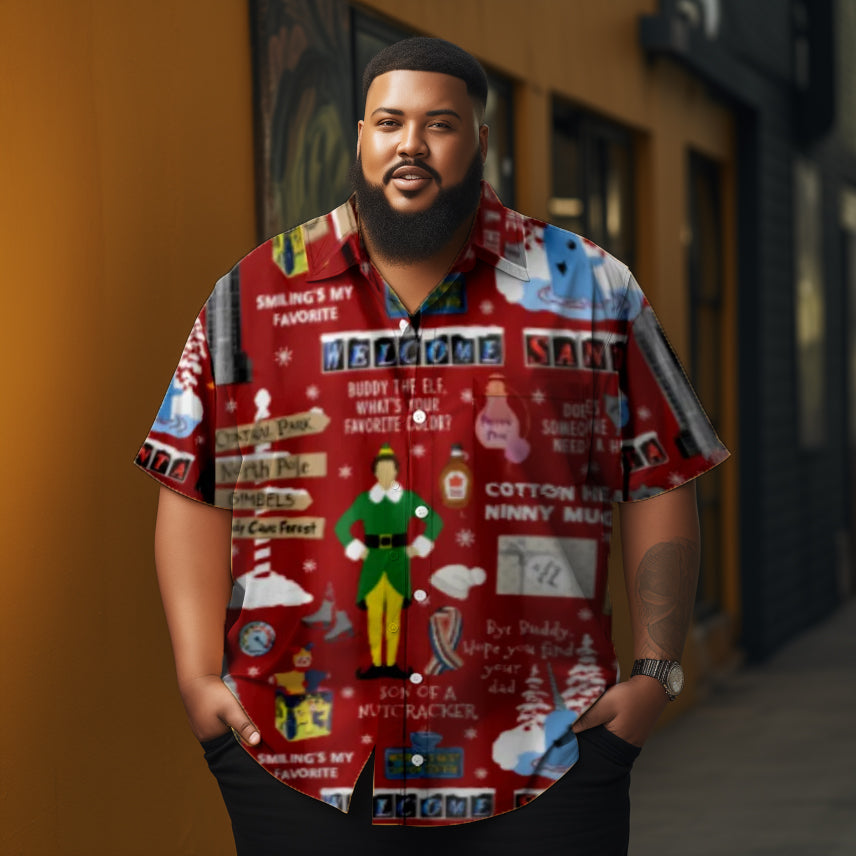 Thanksgiving Vacation Retro Style Elements Hawaiian  Men's Plus Size Short Sleeve Shirt